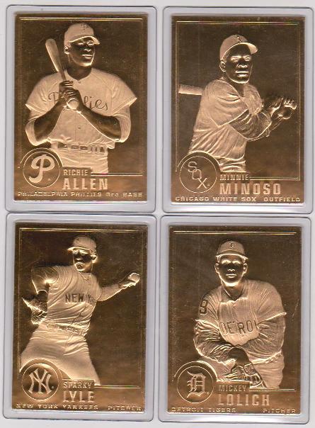 22kt Gold - 4 Different 1996 Danbury Mint Gold Cards - Minnie Minoso, Mickey Lolich, Richie Allen, Sparky Lyle