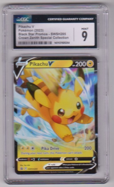 Graded CGC Mint 9 - Pikachu V 2023 Pokemon Black Star Promos Crown Zenith #SWSH285 Card