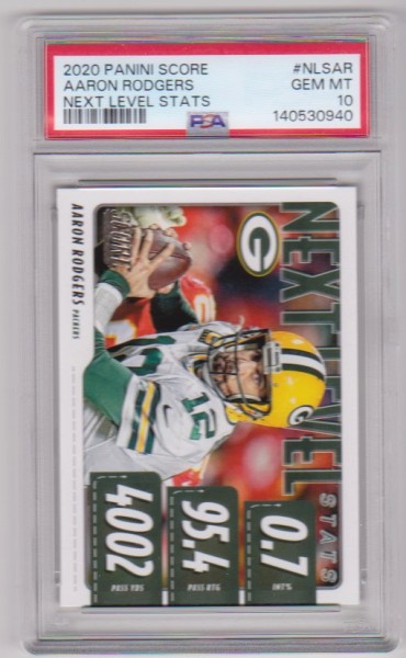 Graded PSA Gem Mint 10 - Aaron Rodgers 2020 Score Next Level Stats #NLS-AR Insert Card