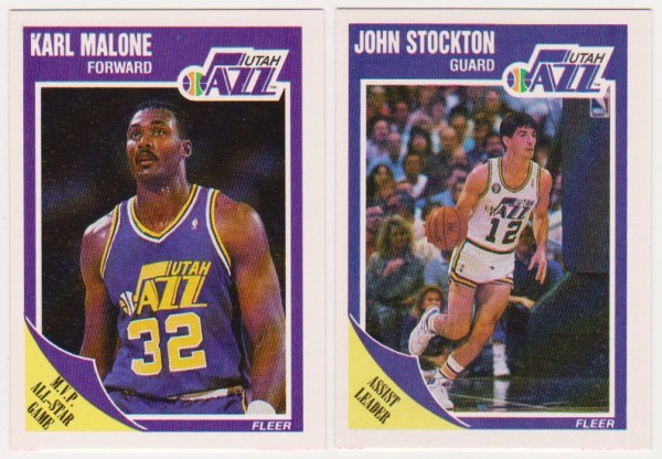 1989-90 Fleer Karl Malone #155 + John Stockton #156 Card Pair - HOF'ers