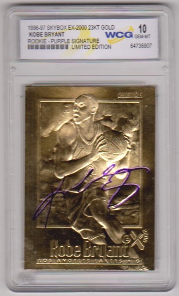 Rookie Graded Gem Mint 10 - Kobe Bryant 1996-97 Skybox EX-2000 w/ Purple Signature 23 Kt Gold Card