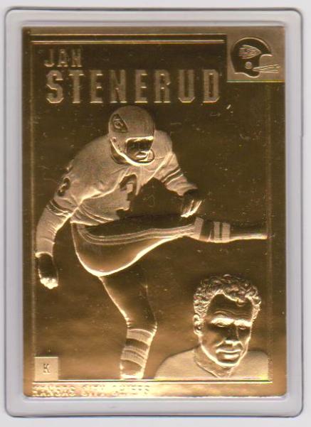 22 Kt Gold Jan Stenerud Danbury Mint Gold Foil Football Card - HOF'er