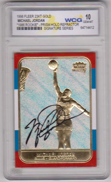 Graded Gem Mint 10 - Michael Jordan 1998 Fleer '86 Rookie Prism Holo Refractor 23 Kt Gold Card