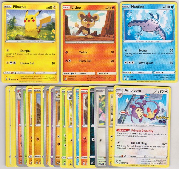 25 Different Pokemon Trading Cards w/ Pikachu + More