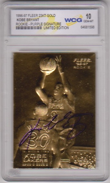 Rookie Graded Gem Mint 10 - Kobe Bryant 1996-97 Fleer w/ Purple Signature 23 Kt Gold Card
