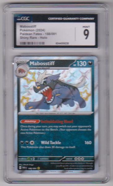 Graded CGC Mint 9 - Mabosstiff 2024 Pokemon Paldean Fates Shiny Fates RARE HOLO #188/091 Card