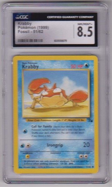 Graded CGC NM/Mint+ 8.5 - Krabby 1999 Pokemon Fossil #51/62 Card