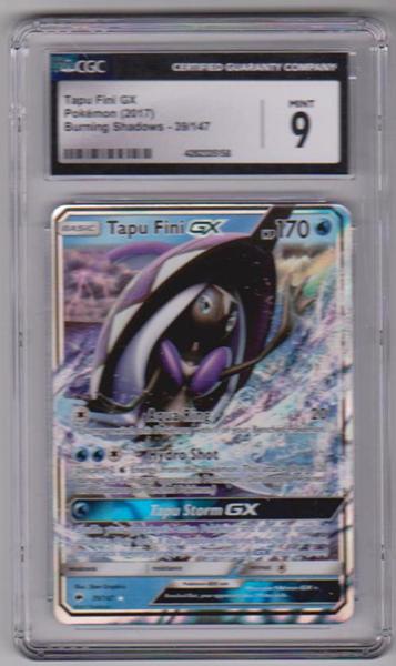 Graded CGC Mint 9 - Tapu Fini GX 2017 Pokemon Burning Shadows #39/147 Card