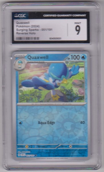 Graded CGC Mint 9 - Quaxwell 2024 Pokemon Surging Sparks REVERSE HOLO #051/191 Card