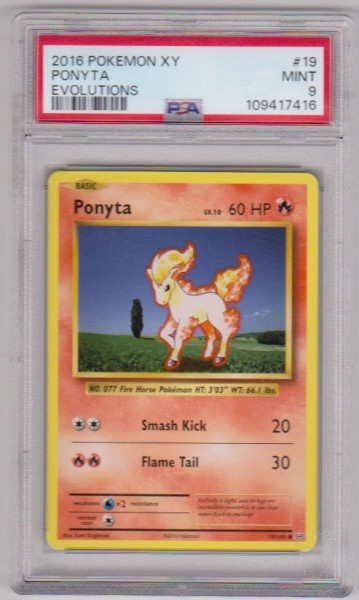 Graded PSA Mint 9 - Ponyta 2016 Pokemon XY Evolutions #19 Card