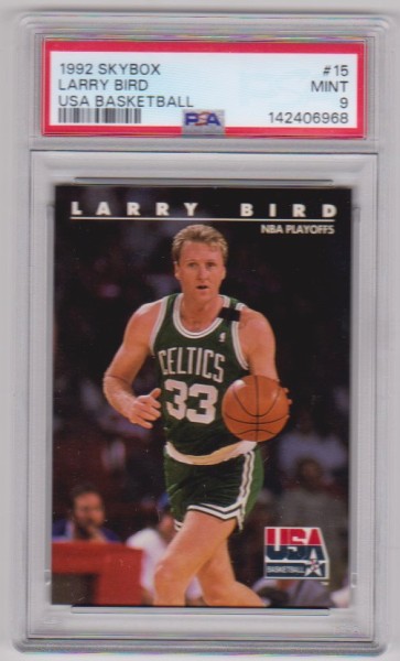 Graded PSA Mint 9 - Larry Bird 1992 Skybox USA #15 Card