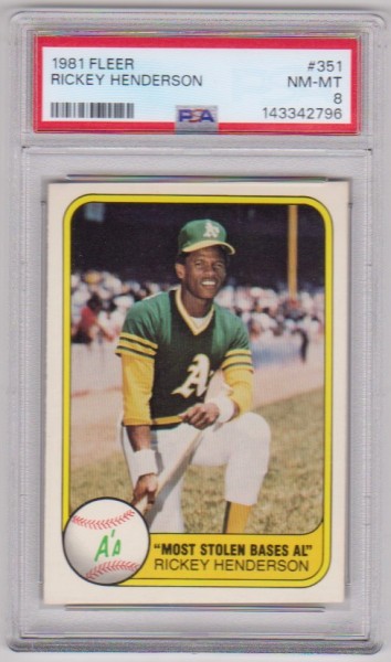 Graded PSA NM-MT 8 - Rickey Henderson 1981 Fleer #351 Card