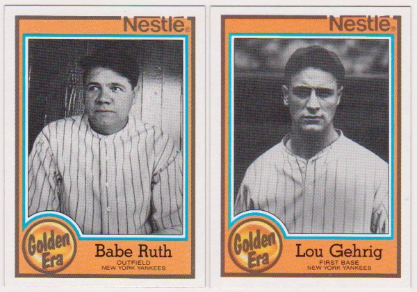 1987 Topps Nestle Babe Ruth #5 + Lou Gehrig #1 Card Pair - HOF'ers