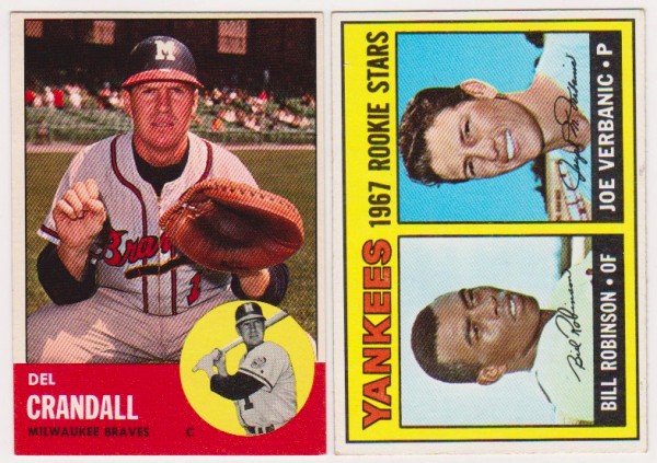 1963 Topps Del Crandall #460 + 1967 Topps Bill Robinson/Joe Verbanic Rookie Stars #442 Card Pair