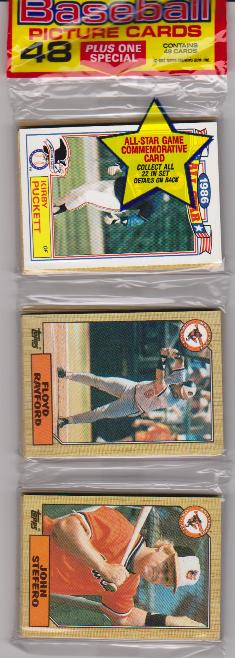 1987 Topps Baseball 49 Card Rack Pack w/ Kirby Puckett On Front