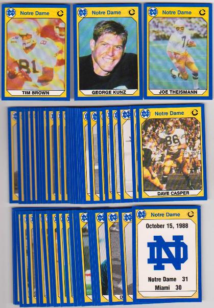 50 Different 1990 Notre Dame Collegiate Collection Cards w/ Joe Theismann + More