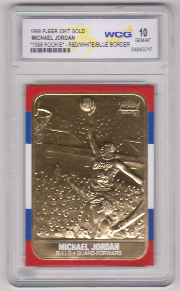 Graded Gem Mint 10 - Michael Jordan 1998 Fleer '86 Rookie Style Red/White/Blue Border 23 Kt Gold Card