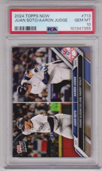 Graded PSA Gem Mint 10 - Juan Soto/Aaron Judge 2024 Topps Now #713 Card