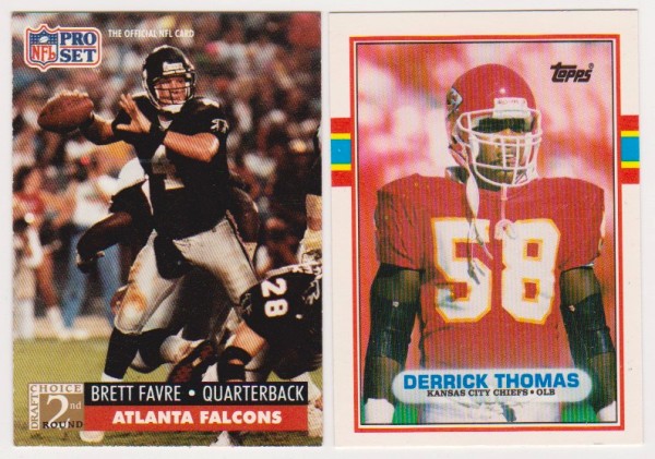 1991 Pro Set Brett Favre #762 + 1989 Topps Traded Derrick Thomas #90T Rookie Card Pair