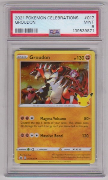 Graded PSA Mint 9 - Groudon 2021 Pokemon Celebrations #017/025 Card