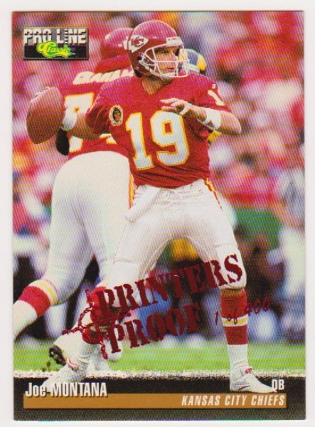 1 Of 400 Produced - Joe Montana 1995 Pro Line Printers Proof #12 Insert Card