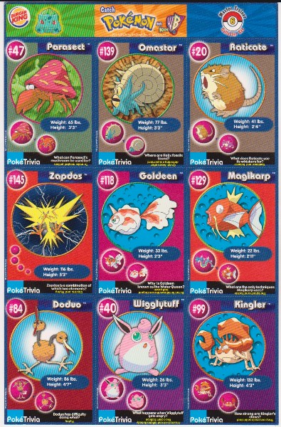 1999 Pokemon Master Trainer Collector Set 9 Card Uncut Sheet #6