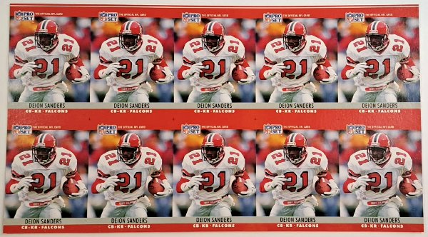 Uncut Sheet - 1990 Pro Set Deion Sanders #36 Ten Card Sheet