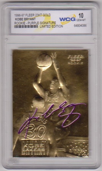 Rookie Graded Gem Mint 10 - Kobe Bryant 1996-97 Fleer w/ Purple Signature 23 Kt Gold Card
