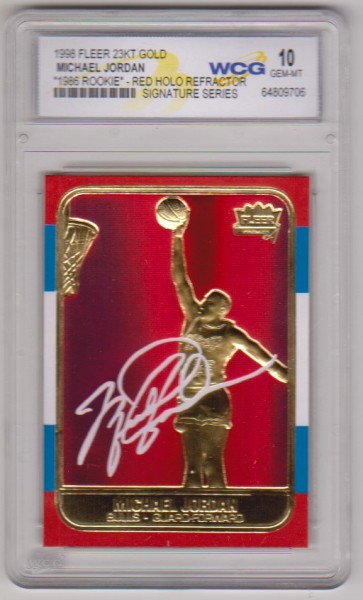 Graded Gem Mint 10 - Michael Jordan 1998 Fleer '86 Rookie Red Holo Refractor 23 Kt Gold Card