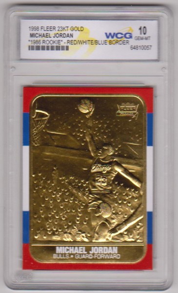 Graded Gem Mint 10 - Michael Jordan 1998 Fleer '86 Rookie Style Red/White/Blue Border 23 Kt Gold Card