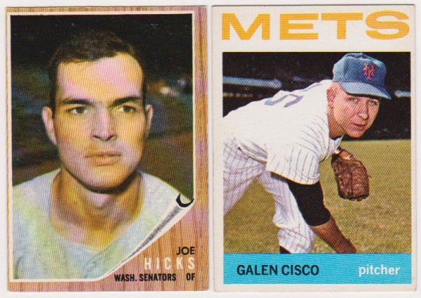 1962 Topps Joe Hicks #428 + 1964 Topps Galen Cisco #202 Card Pair