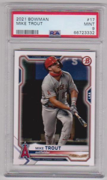 Graded PSA Mint 9 - Mike Trout 2021 Bowman #17 Card