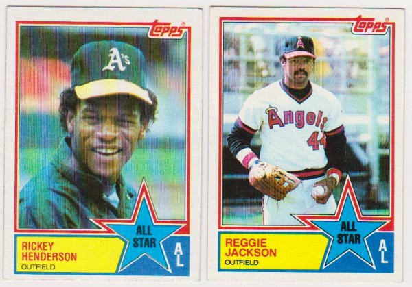 1983 Topps Rickey Henderson #391 + Reggie Jackson #390 Card Pair