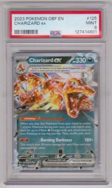 Graded PSA Mint 9 - Charizard EX 2023 Pokemon Obsidian Flames EN #125/197 Card
