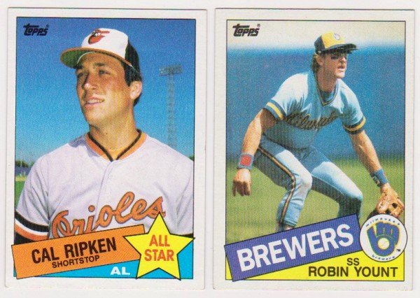 1985 Topps Cal Ripken, Jr. #704 + Robin Yount #340 Card Pair