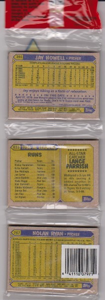  1987 Topps Baseball 49 Card Rack Pack w/ Nolan Ryan On Back