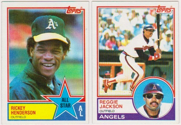 1983 Topps Rickey Henderson #391 + Reggie Jackson #500 Card Pair