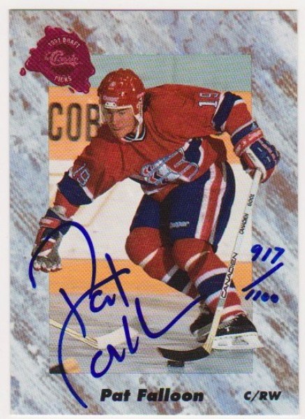 Signed - Pat Falloon 1991 Classic Draft Picks Certified Autographed Rookie Card #917/1100