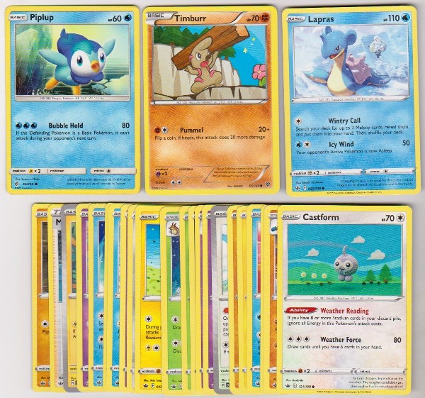 25 Different Pokemon Trading Cards w/ Piplup + More