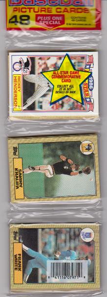 1987 Topps Baseball 49 Card Rack Pack w/ Rickey Henderson On Front