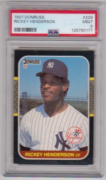Graded PSA Mint 9 - Rickey Henderson 1987 Donruss #228 Card