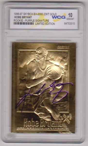 Rookie Graded Gem Mint 10 - Kobe Bryant 1996-97 Skybox EX-2000 w/ Purple Signature 23 Kt Gold Card