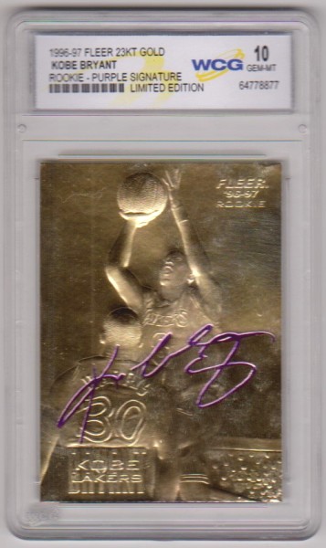 Rookie Graded Gem Mint 10 - Kobe Bryant 1996-97 Fleer w/ Purple Signature 23 Kt Gold Card
