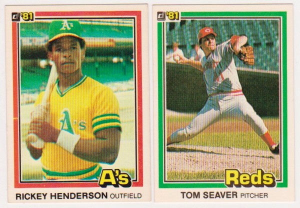1981 Donruss Rickey Henderson #119 + Tom Seaver #422 Card Pair - HOF'ers