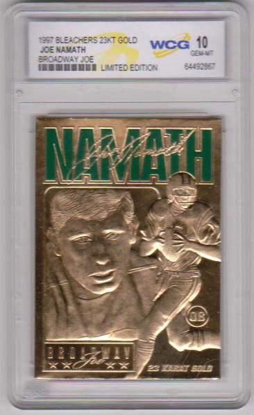  Graded Gem Mint 10 - Joe Namath 1997 Bleachers 23 Kt Gold Card