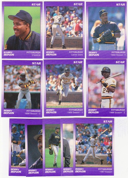 Wrong Name Error Set - BARRY BONDS 1990 Star Purple 11 card ERROR Set