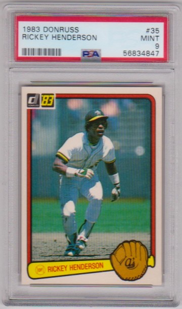 Graded PSA Mint 9 - Rickey Henderson 1983 Donruss #35 Card
