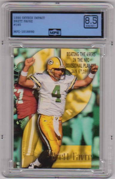 Graded MPE NM/MT+ 8.5 - Brett Favre 1996 Skybox Impact #195 Card