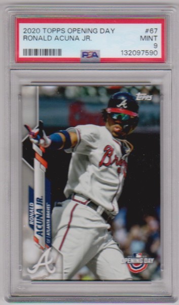 Graded PSA Mint 9 - Ronald Acuna, Jr. 2020 Topps Opening Day #67 Card
