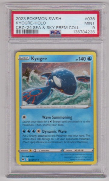 Graded PSA Mint 9 - Kyogre 2023 Pokemon Sword & Shield Holo #036/159 Card